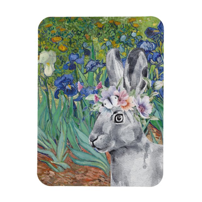 Van Gogh's Irises and Fancy Rabbit Magnet (Vertical)