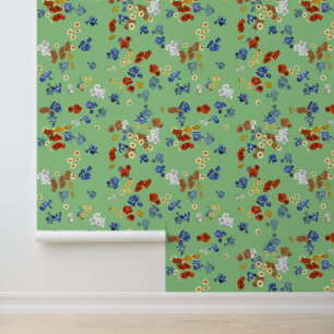 Van Gogh's Poppy and Iris Flowers Sage Green Wallpaper