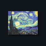 Van Gogh's Starry Night Canvas Print<br><div class="desc">Van Gogh's masterpiece: Starry Night.
The Starry Night is an oil on canvas by the Dutch post-impressionist painter Vincent van Gogh. Painted in June 1889, it depicts the view from the east-facing window of his asylum room at Saint-Rémy-de-Provence, just before sunrise, with the addition of an idealized village.</div>