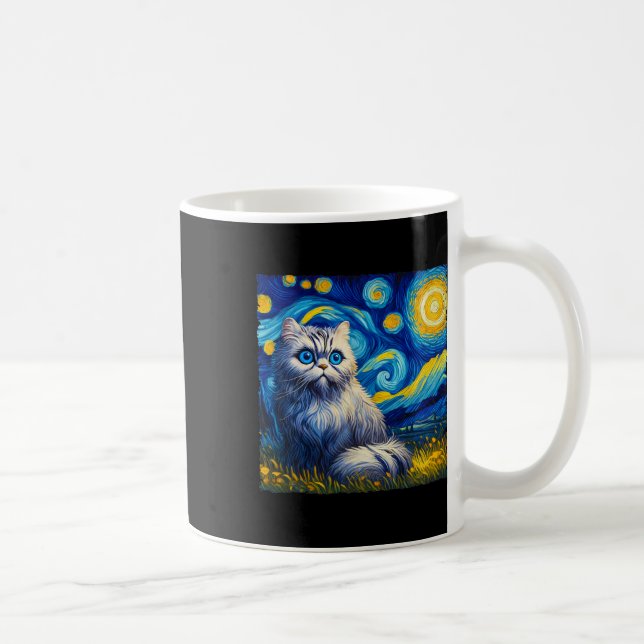 Van Gogh's Starry Night Inspired Cat Lover Mom Dad Coffee Mug (Right)