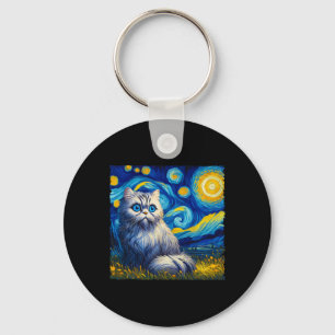 Van Gogh's Starry Night Inspired Cat Lover Mom Dad Keychain