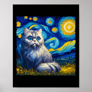 Van Gogh's Starry Night Inspired Cat Lover Mom Dad Poster