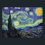 Van Gogh's Starry Night Poster<br><div class="desc">Van Gogh's masterpiece: Starry Night.
The Starry Night is an oil on canvas by the Dutch post-impressionist painter Vincent van Gogh. Painted in June 1889,  it depicts the view from the east-facing window of his asylum room at Saint-Rémy-de-Provence,  just before sunrise,  with the addition of an idealized village.</div>