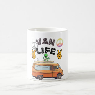 Van life alien peace sign funny camper coffee mug
