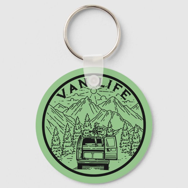 Van Life Camping In The Mountains Playing Guitar   Keychain (Front)