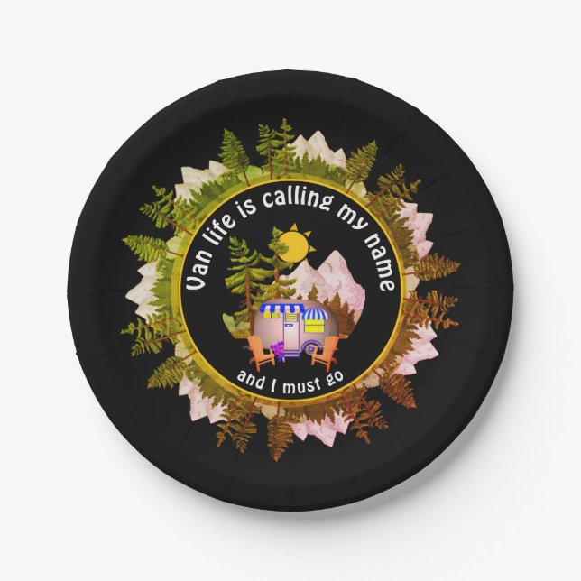 VAN LIFE IS CALLING MY NAME Custom Camping Paper Plate (Front)