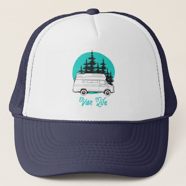 VAN LIFE Nomad Adventure Travel Camping Lifestyle Trucker Hat (Front)