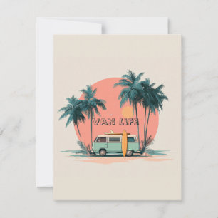 Van Life – Retro Beach Camper Art Card
