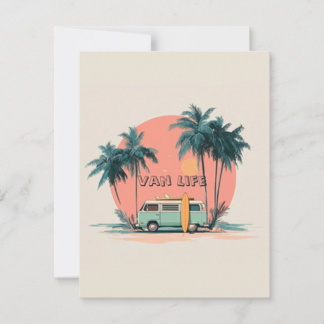 Van Life – Retro Beach Camper Art Card (Front)