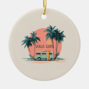 Van Life – Retro Beach Camper Art Ceramic Ornament