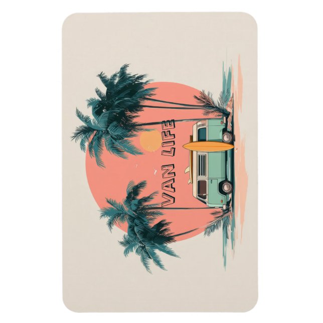 Van Life – Retro Beach Camper Art Magnet (Vertical)