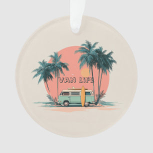 Van Life – Retro Beach Camper Art Ornament