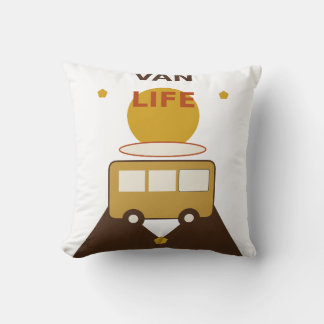 Van Life Retro Camper Van, Boho Surf Adventure Throw Pillow
