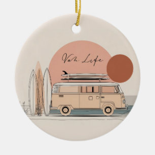 Van Life Surf Van – Retro Beach Camper Aesthetic  Ceramic Ornament
