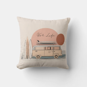 Van Life Surf Van – Retro Beach Camper Aesthetic Throw Pillow