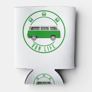Van Life Vintage Retro Camper Bus green Can Cooler
