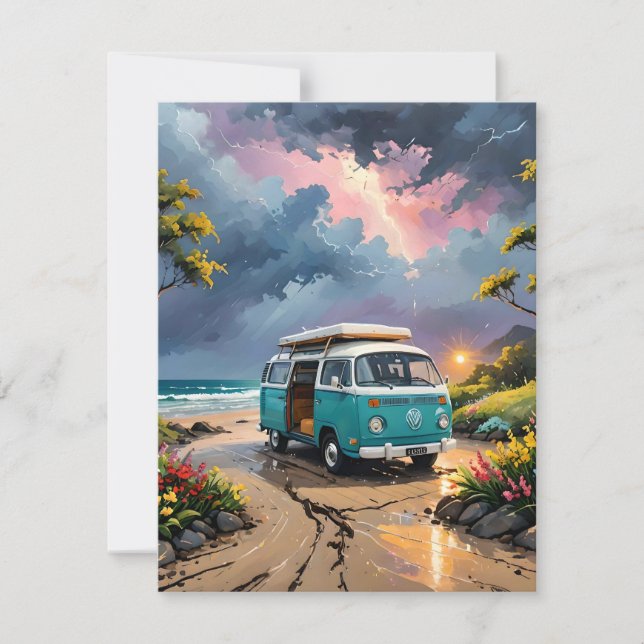 Van Scene On Beach C Holiday Card (Front)