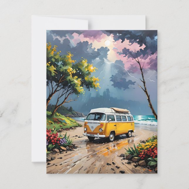 Van Scene On Beach F Holiday Card (Front)