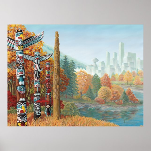 Vancouver Art Print Vancouver Totem Pole Painting (Front)