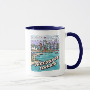 Vancouver BC Canada Cute Watercolor Skyline Mug