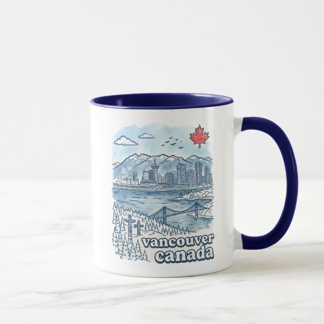 Vancouver BC Canada Simple Blue Skyline Mug (Right)