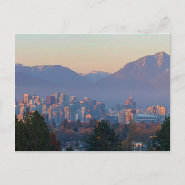 Vancouver BC Downtown Cityscape at Sunset Panorama Postcard (Front)
