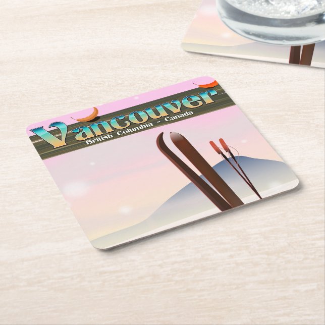 Vancouver British Columbia ski poster Square Paper Coaster (Angled)