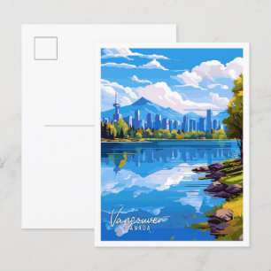 Vancouver Canada Art vintage travel illustration Postcard