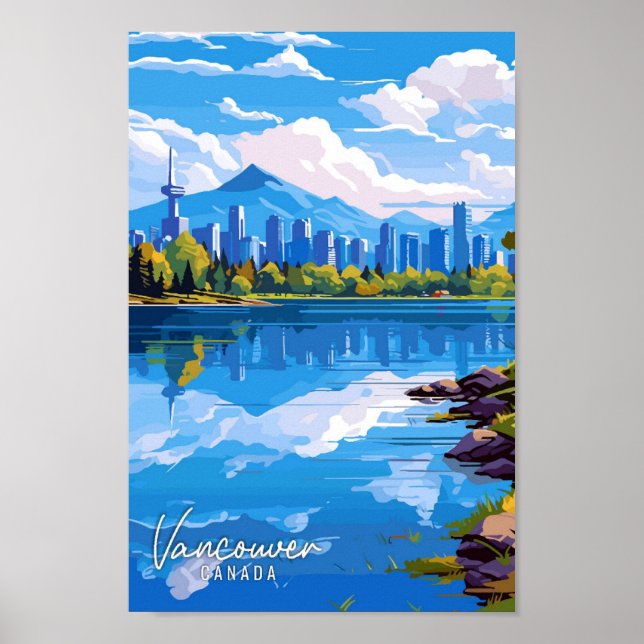 Vancouver Canada Art vintage travel illustration Poster (Front)