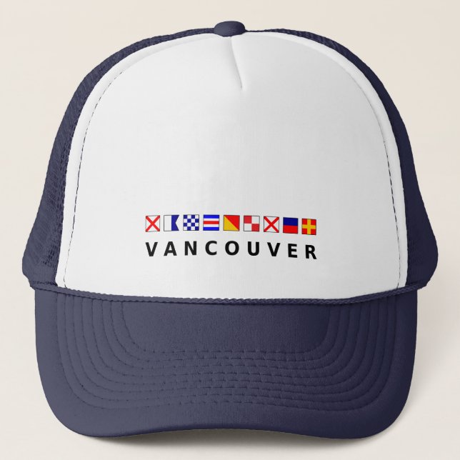 Vancouver Canada Nautical Sailing Flags Colour Trucker Hat (Front)