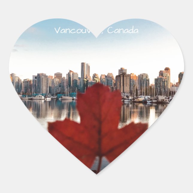 Vancouver Canada Red Maple Leaf Skyline Heart Sticker (Front)