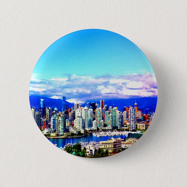 vancouver canada skyline sky clouds skyscrapers 2 inch round button (Front)