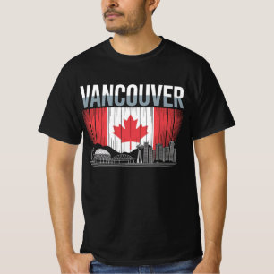 Vancouver Canada Skyline   Vintage Flag & Mountain T-Shirt