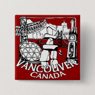 Vancouver Canada Souvenir Buttons Gastown Art Gift