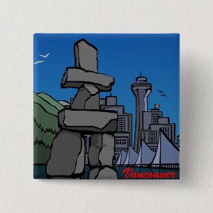 Vancouver Canada Souvenir Buttons Landmark Art