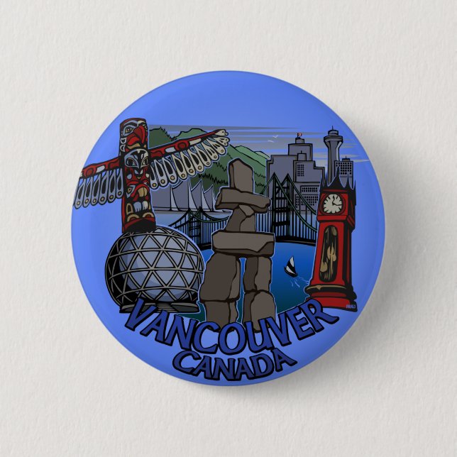 Vancouver Canada Souvenir Buttons Landmark Art (Front)