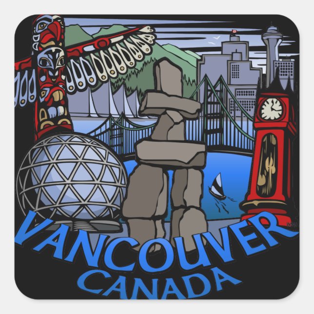 Vancouver Canada Stickers Landmark Souvenir Art (Front)