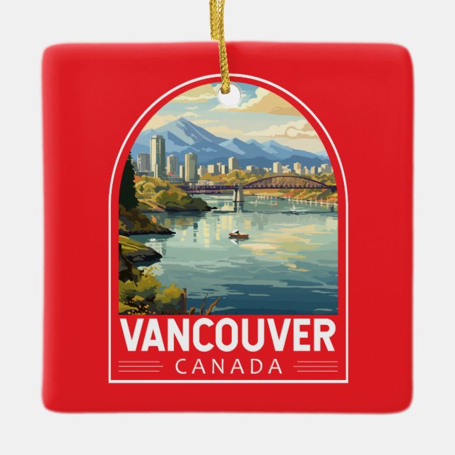 Vancouver Canada Travel Art Vintage Ceramic Ornament (Front)