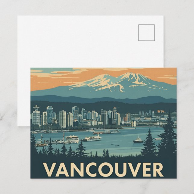 Vancouver Canada Travel Art Vintage Postcard (Front/Back)