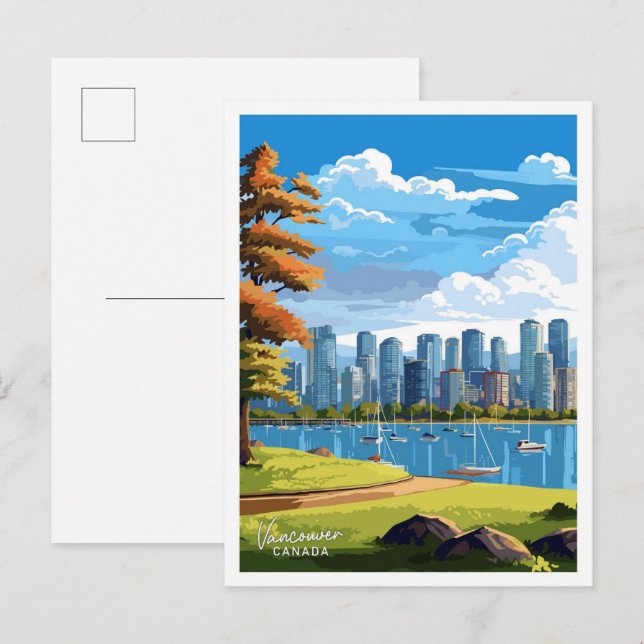 Vancouver Canada Travel Vintage illustration Postcard (Front/Back)
