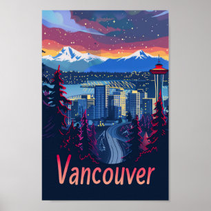 Vancouver Canada Vintage Retro Travel Illustration Poster