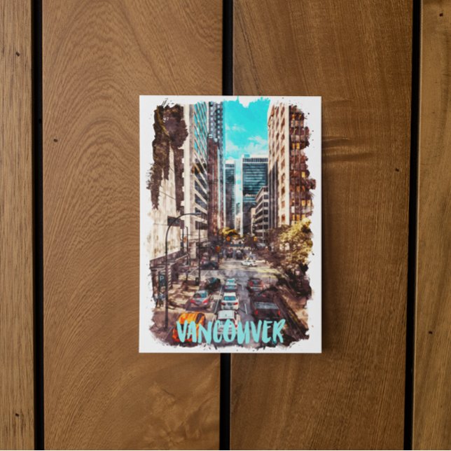 Vancouver Canada Vintage Travel Skyline Postcard (vancouver canada city view watercolor postcard)