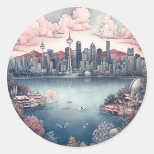 Vancouver City Canada Travel Painting  Classic Round Sticker
