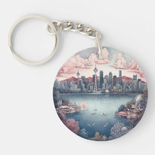 Vancouver City Canada Travel Painting Keychain