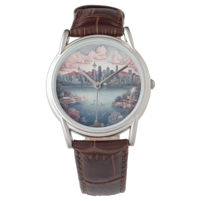 Vancouver City Canada Travel Painting  Watch (Front)