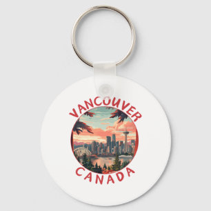 Vancouver In Canada Retro Vector Travel Art Landsc Keychain