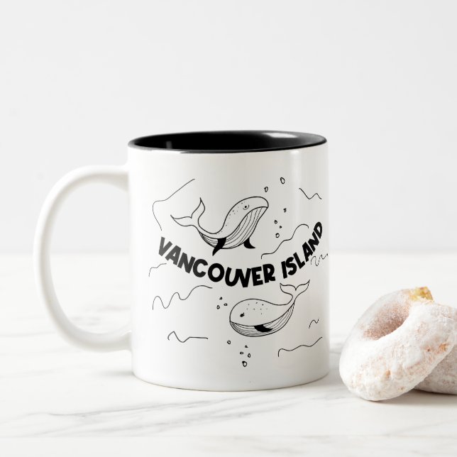 Vancouver Island Canada Whales Two-Tone Coffee Mug (With Donut)