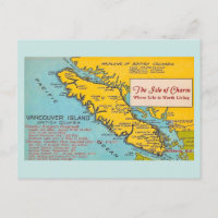 Vancouver Island  Vintage Map Blue Postcard
