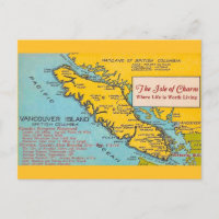 Vancouver Island  Vintage Map Postcard