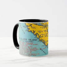 Vancouver Island  Vintage Map Postcard Mug